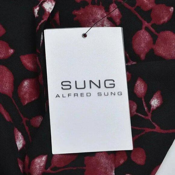 NWT Alfred Sung Floral Tank Top Black Red Sleeveless V-Neck Size XL - Picture 7 of 11